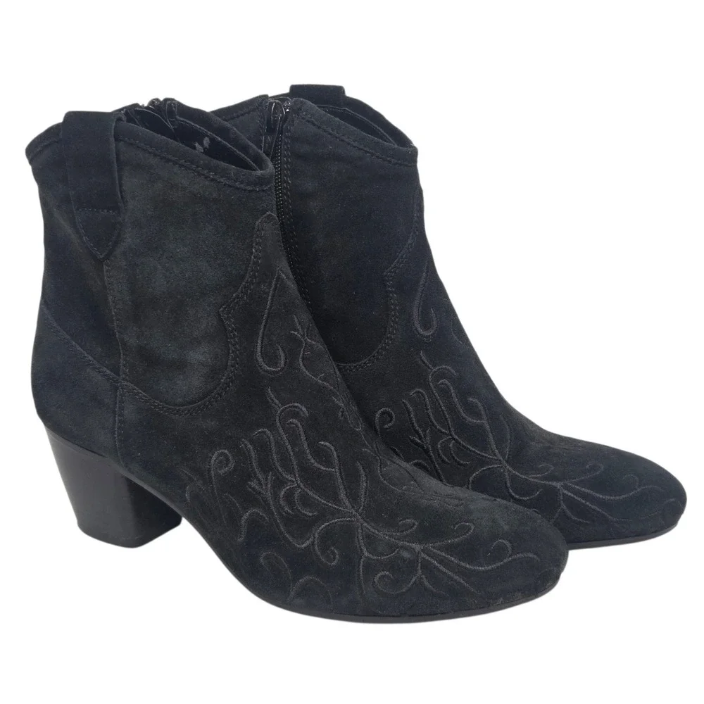 Sesto Meucci Farrel Embroidered Bootie Womens 8.5 Black Suede Embroidered